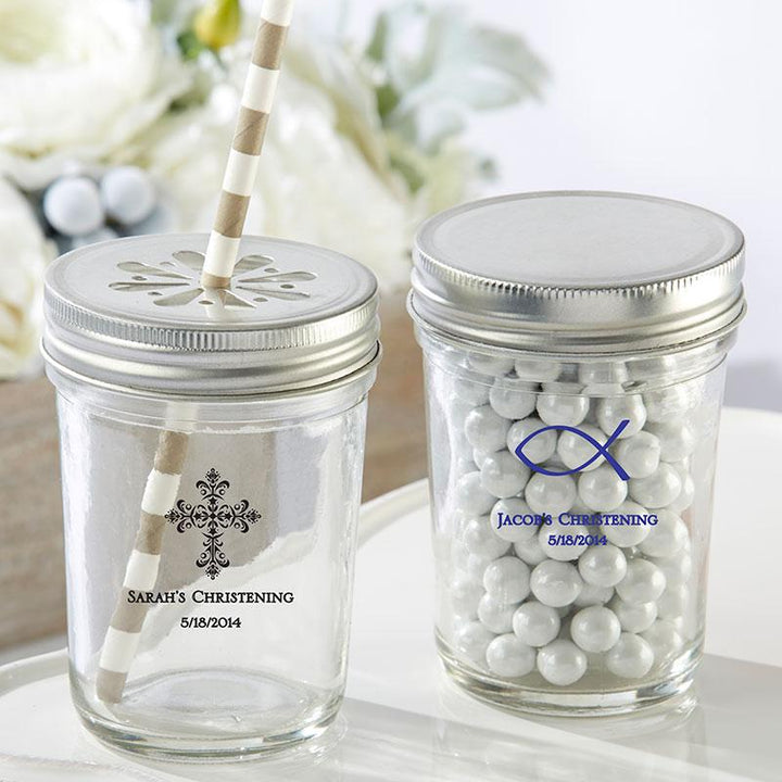 Personalized Printed 8 oz. Glass Mason Jar - Baby (Set of 12) Personalized Printed 8 oz. Glass Mason Jar - Religious (Set of 12) 