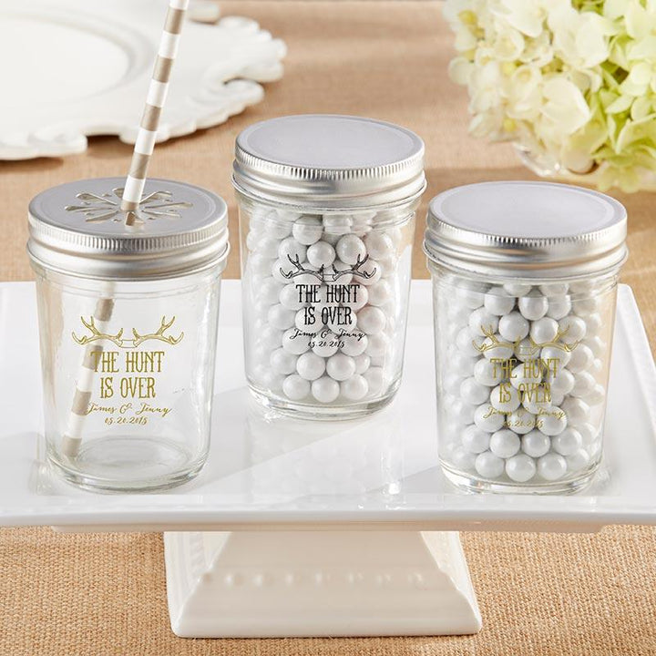 Personalized Printed 8 oz. Glass Mason Jar - Baby (Set of 12) Personalized Printed 8 oz. Glass Mason Jar - The Hunt Is Over (Set of 12) 