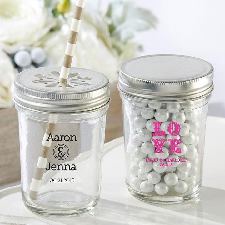 Personalized Printed 8 oz. Glass Mason Jar - Baby (Set of 12) Personalized Printed 8 oz. Glass Mason Jar - Wedding (Set of 12) 
