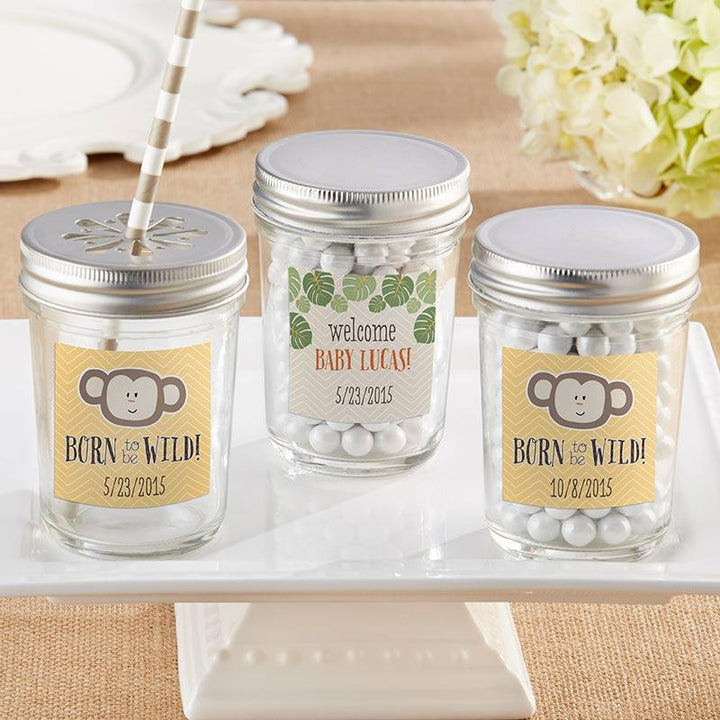 Personalized Printed Glass Mason Jar - Cheery and Chic (Set of 12) Personalized 8 oz. Glass Mason Jar - Born To Be Wild (Set of 12) 