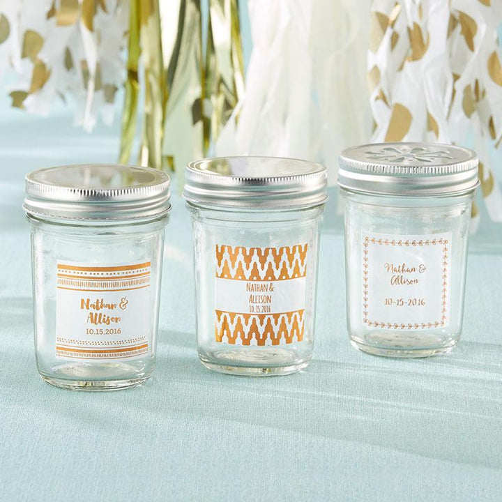 Personalized Printed Glass Mason Jar - Cheery and Chic (Set of 12) Personalized 8 oz. Glass Mason Jar - Copper Foil (Set of 12) 