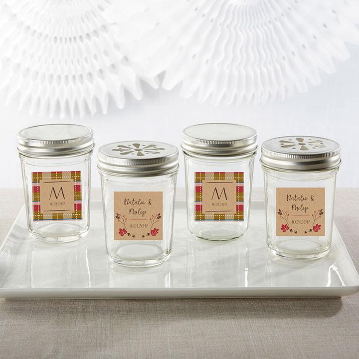 Personalized Printed Glass Mason Jar - Cheery and Chic (Set of 12) Personalized 8 oz. Glass Mason Jar - Fall (Set of 12) 