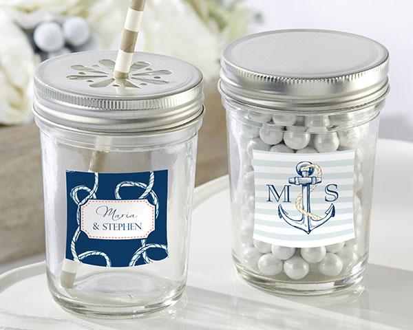 Personalized Printed Glass Mason Jar - Cheery and Chic (Set of 12) Personalized 8 oz. Glass Mason Jar - Nautical Wedding (Set of 12) 