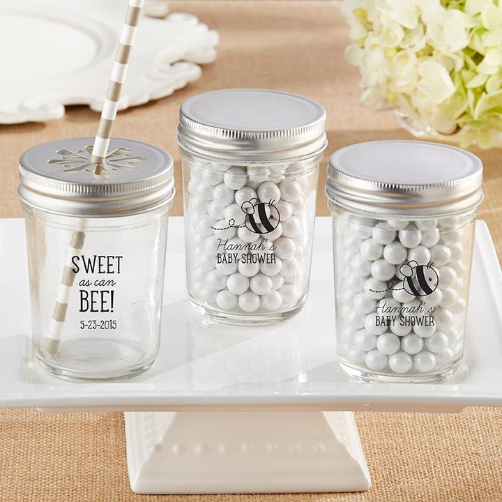Personalized Printed Glass Mason Jar - Cheery and Chic (Set of 12) Personalized 8 oz. Glass Mason Jar - Sweet as can Bee (Set of 12) 