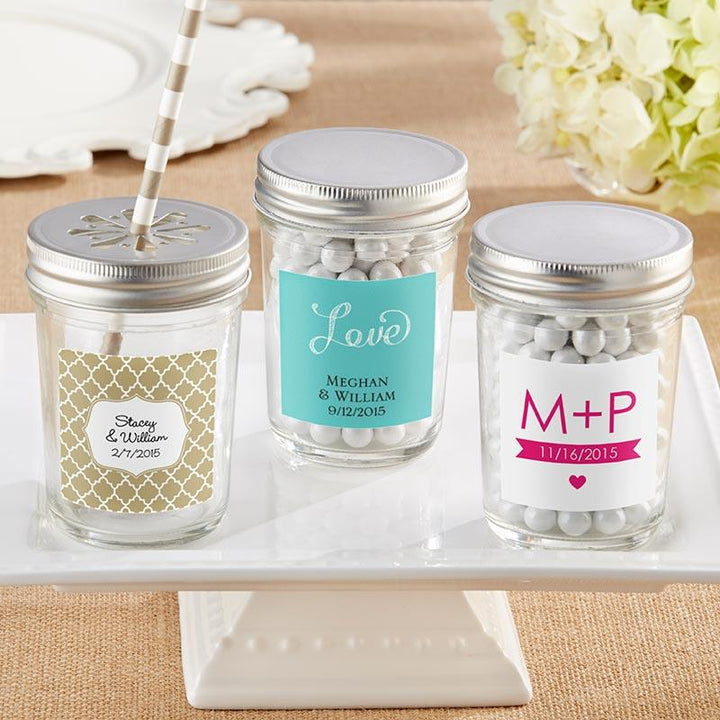 Personalized Printed Glass Mason Jar - Cheery and Chic (Set of 12) Personalized 8 oz. Glass Mason Jar - Wedding (Set of 12) 