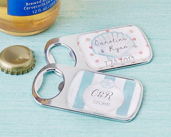 Personalized Silver Bottle Opener with Epoxy Dome - Beach Tides Personalized Silver Bottle Opener - Beach Tides 