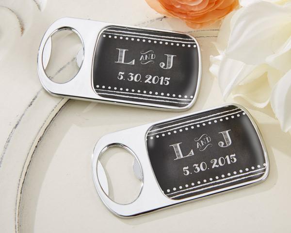 Personalized Silver Bottle Opener with Epoxy Dome - Beach Tides Personalized Silver Bottle Opener - Chalk 