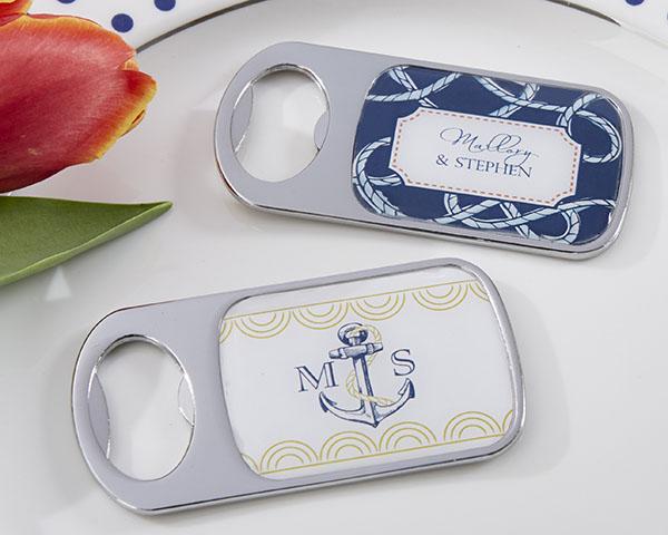 Personalized Silver Bottle Opener with Epoxy Dome - Beach Tides Personalized Silver Bottle Opener - Nautical Wedding 