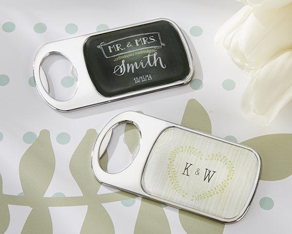 Personalized Silver Bottle Opener with Epoxy Dome - Beach Tides Personalized Silver Bottle Opener - Rustic Wedding 