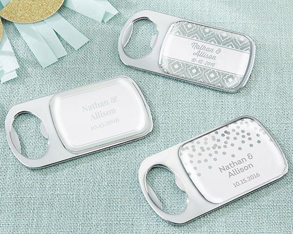 Personalized Silver Bottle Opener with Epoxy Dome - Beach Tides Personalized Silver Bottle Opener - Silver Foil 
