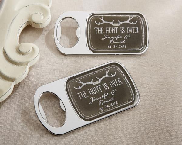 Personalized Silver Bottle Opener with Epoxy Dome - Beach Tides Personalized Silver Bottle Opener - The Hunt Is Over 