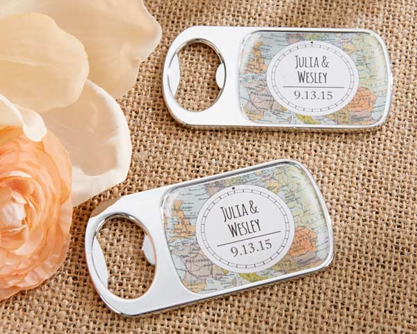 Personalized Silver Bottle Opener with Epoxy Dome - Beach Tides Personalized Silver Bottle Opener - Travel & Adventure 