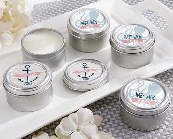 Personalized Travel Candle - Birthday Personalized Travel Candle - Kate's Nautical Baby Shower Collection 