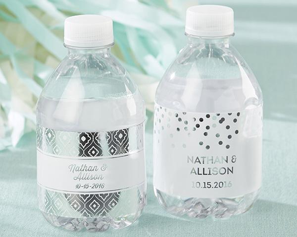 Personalized Water Bottle Labels - Kate's Nautical Wedding Collection Personalized Water Bottle Labels - Silver Foil 