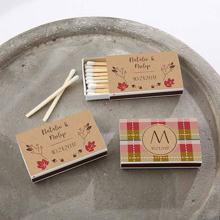 Personalized White Matchboxes - Beach (Set of 50) Personalized White Matchboxes - Fall (Set of 50) 