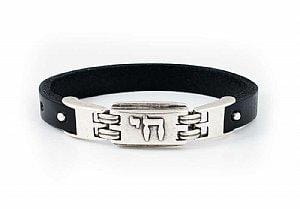 Pewter and Leather Judaic Unisex Bracelet - Chai 