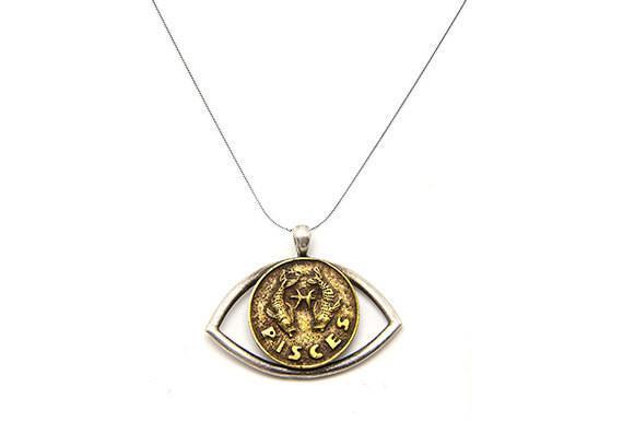 Pisces Sign Astrology Zodiac Charm Eye Necklace 