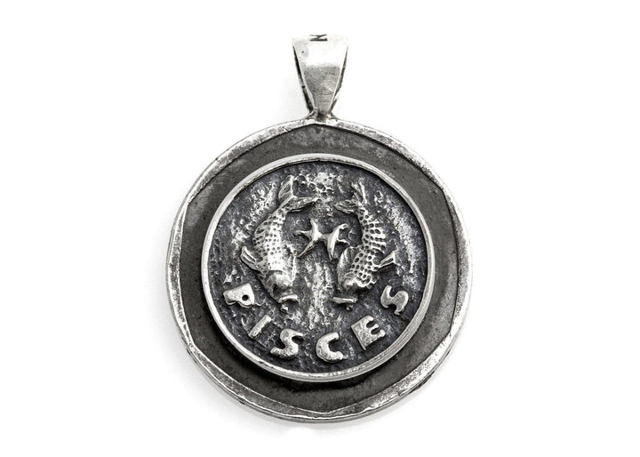 Pisces Sign Astrology Zodiac Medallion On Old 10 Sheqel Coin Of Israel 