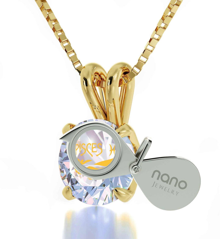 Pisces Sign, Sterling Silver Gold Plated (Vermeil) Necklace, Swarovski Necklace 