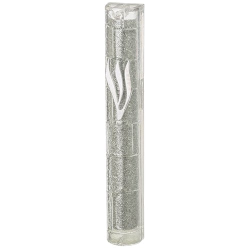 Plastic Glitter Transparent Mezuzah 12 Cm With Rubber Cork- Crown Mezuzahs, Mezuzah, Jewish Door Post Scroll 