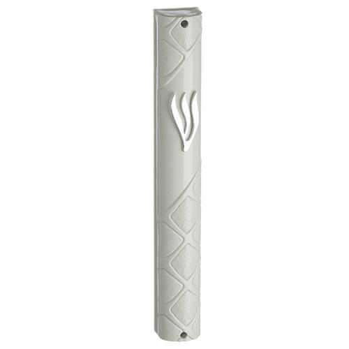 Plastic Mezuzah With Rubber Cork 12 Cm- White With The Letter Shin 7075 