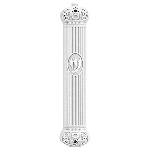 Plastic Mezuzah With Rubber Seal 12cm- White With Crown Motif 7075 