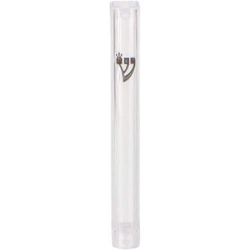Plastic Mezuzah With Screw 12cm- Clear With Silver Shin 7075 