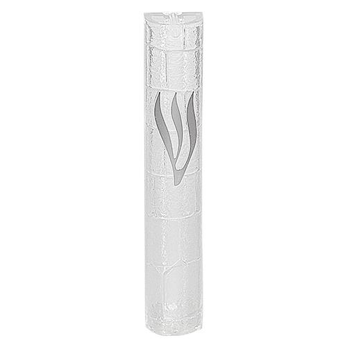 Plastic Transparent Mezuzah With Rubber Cork 12 Cm- "the Kotel" With Silver Shin 7075 