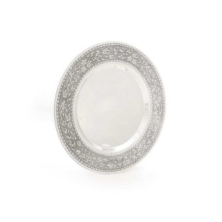 Plate with flowers engraved L Kiddush Plates 