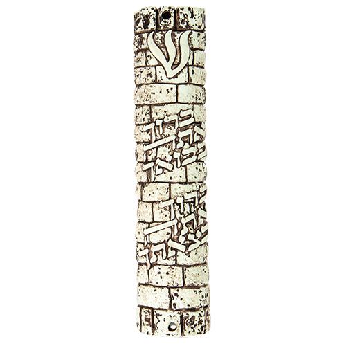 Polyresin Stone-like Mezuzah 12 Cm - Brown "welcome" With Silicon Cork 7073 