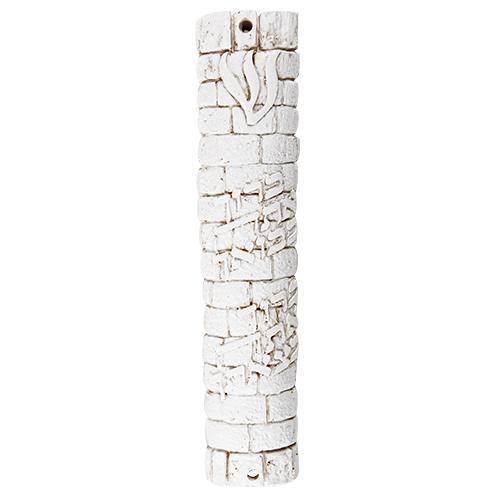 Polyresin Stone-like Mezuzah 12 Cm - White "welcome" With Silicon Cork 7073 