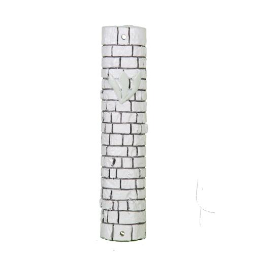 Polyresin Stone-like Mezuzah 12 Cm- White With Kotel Stones Design With Silicon Cork 7073 