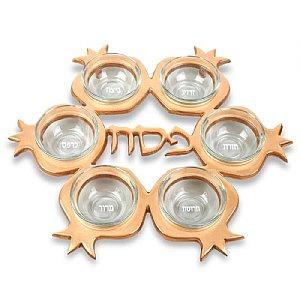 Pomegranate Seder Plate with Glass Liners - Brass 