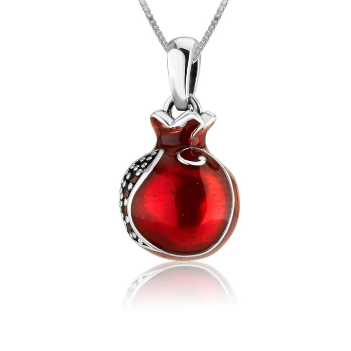 Pomegranate Shape Red Garnet Stone Silver Symbolic Pendant Jewelry Holy Land New Jewish Jewelry 