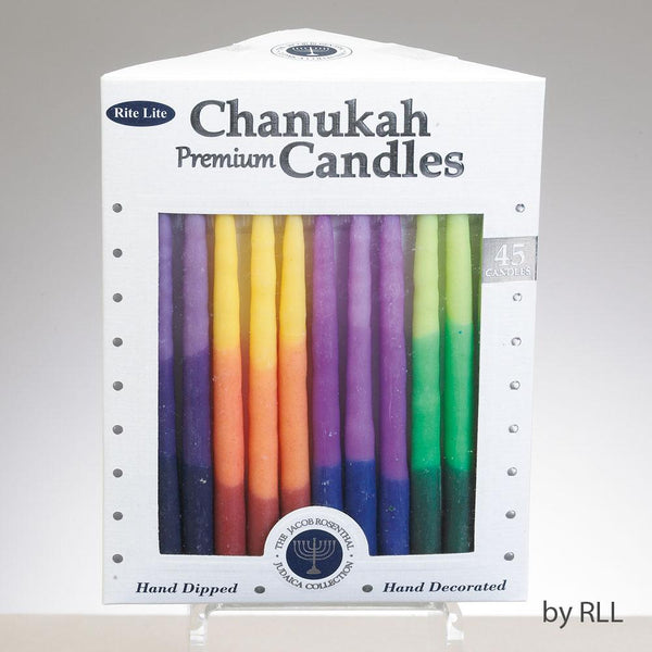 Premium Chanukah Candles, Rainbow Tri-color, 45/gift Box Chanuka 
