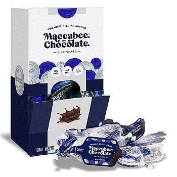 Premium Quality Belgian Dark Nut-Free Hanukkah Chocolate Gelt - Blue/Silver 