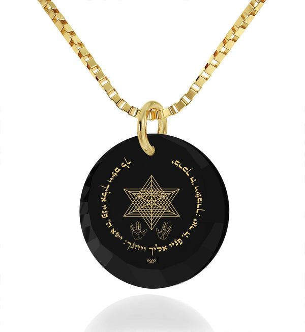 "Priestly Blessing", 14k Gold Necklace, Zirconia Necklace Black Jet 