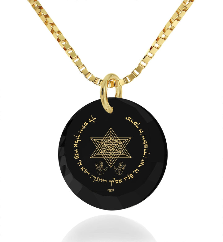 "Priestly Blessing", 14k Gold Necklace, Zirconia Necklace Black Jet 