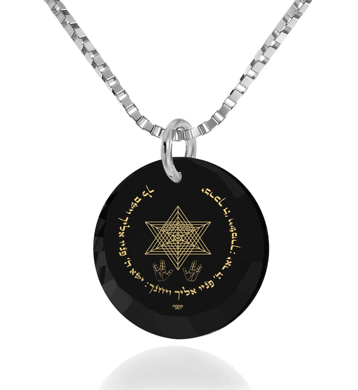 "Priestly Blessing", 14k White Gold Necklace, Zirconia Necklace Black Jet 