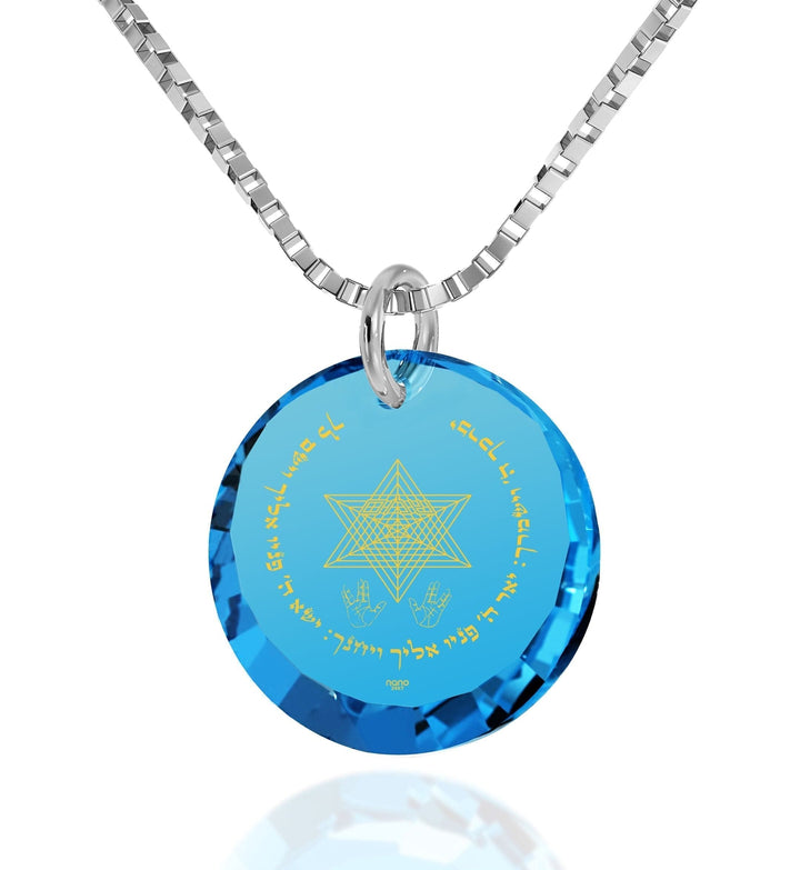 "Priestly Blessing", 14k White Gold Necklace, Zirconia Necklace Turquoise Blue-Topaz 