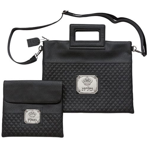 Pu Fabric Talit & Tefilin Set 38*31 Cm With Plate Handles- Black Tallit and Tefillin Bags 