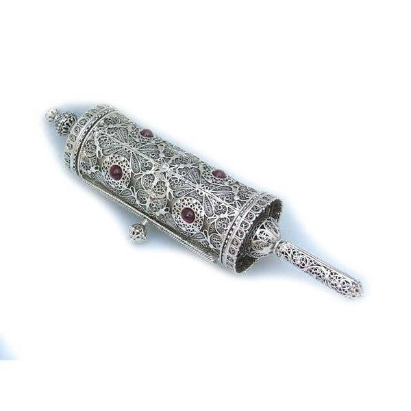 Purim Megillah Scroll Case - Silver Ornate 