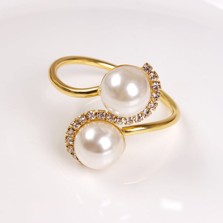 Gold with Diamonds & Pearls Napkin Rings Set of 4-0