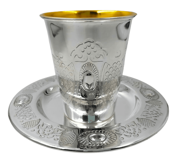 Silver Kiddush Cup Set Cup 3.5" Tray 5.5"-0