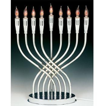 quot;Illuminationquot; Highly Polished Chrome Plated Menorah with Flickering Bulbs 