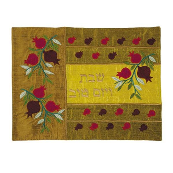 Raw Silk Applique`d Challah Cover- Pomegranates- Copper 