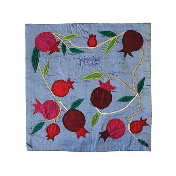 Raw Silk Applique`d Matzah Cover pomegranates 