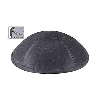 Raw Silk Imprinted Kippot - Dark Grey 