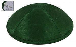 Raw Silk Imprinted Kippot - Green 