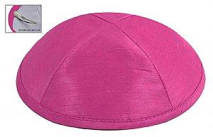 Raw Silk Imprinted Kippot - Hotpink 